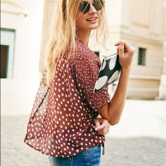 Madewell Tops - Madewell Burgundy Silk Blouse Paintdot Polka Dots
